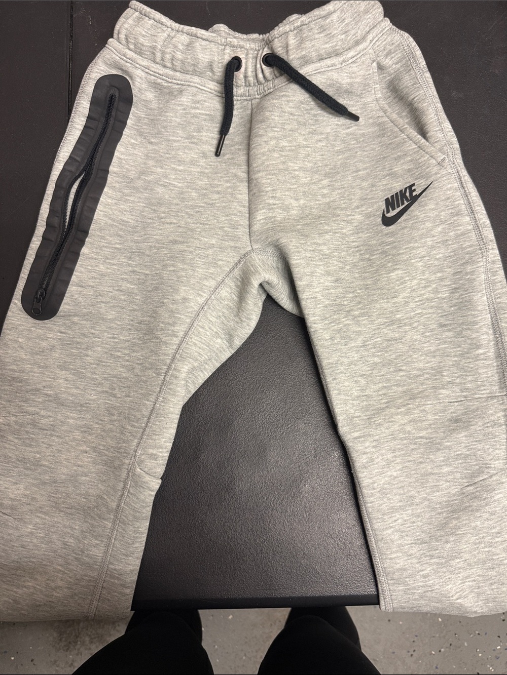 Nike Kids Light Gray Fleece Joggers with Black Accents
